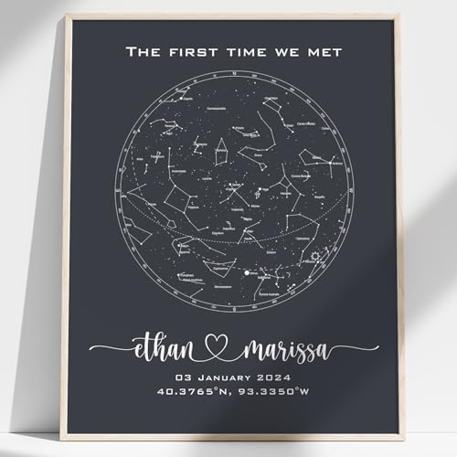 Custom Star Map - Personalized constellation prints available as framed, unframed, canvas prints, or canvas posters. Perfect for weddings, anniversaries, and special occasions Grey