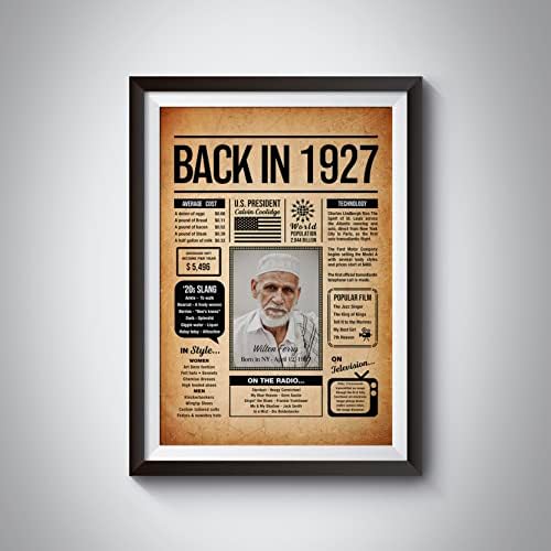 Back in 1927 Poster Sign, Personalized Birthday Gifts Idea, Custom 1927 Historical Birthday Newspaper, Born in 1927 Birthday Party Decorations, Fun Fact for the Day You Were Born, Decor Art Print