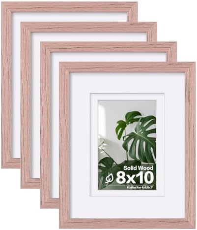 Egofine 8x10 Picture Frames Set of 4, Made of Solid Wood Covered by Plexiglass 4x6 and 5x7 with Mat or 8x10 without Mat, for Table Top Display and Wall Mounting Photo Frame Peach Pink