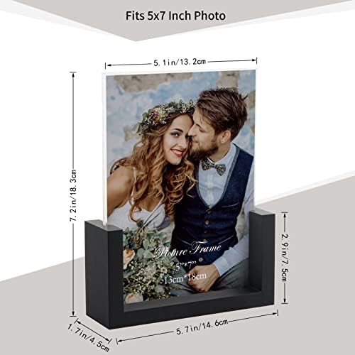 PETAFLOP 5x7 Picture Frame Set of 2, Black Rustic Wooden Photo Frames 5 by 7 Inch with HD Glass, U Shaped Double Sided Menu Holder Sign Card Stand for Tabletop Display