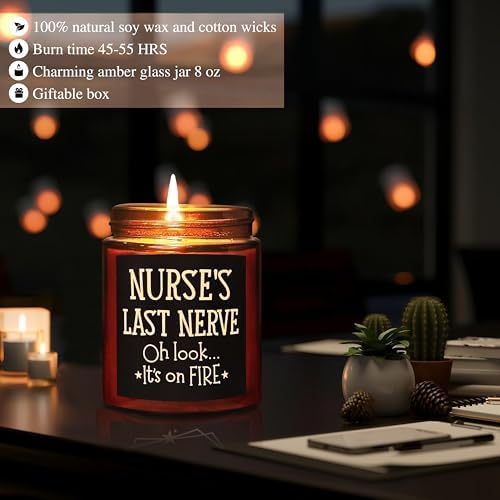 Funny Gifts for Nurse Women Men - Nurse's Last Nerve Relaxing Soy Candle for Her Mom Sister - Birthday Mothers Day RN Graduation Nurse Week Appreciation Thank You Gift for Friend Coworker Boss