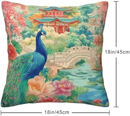 Chinoiserie Throw Pillow Covers Set of 4 Decorative Soft Double Sided Print Pillow Case Farmhouse Home Decor for Living Room Sofa Couch 18x18