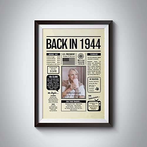 Personalized 81 year old birthday gifts - Back in 1944 Poster - Centerpiece Table Decorations 81st Birthday Party - Custom Born in 1944 Newspaper Vintage Poster for Men, Women