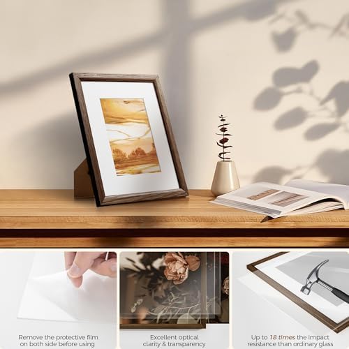 Fun Memories 8x10 Oak Picture Frame for Wall, 8x10 Frame with Matted to 5x7, Solid Wood Picture Frames for Wall Art Photo and Prints (Walnut, 1 Pack)