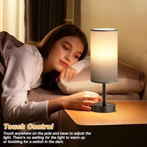 Dicoool Bedside Table Lamp for Bedroom - 3-Way Dimmable Touch Lamp, USB A+C