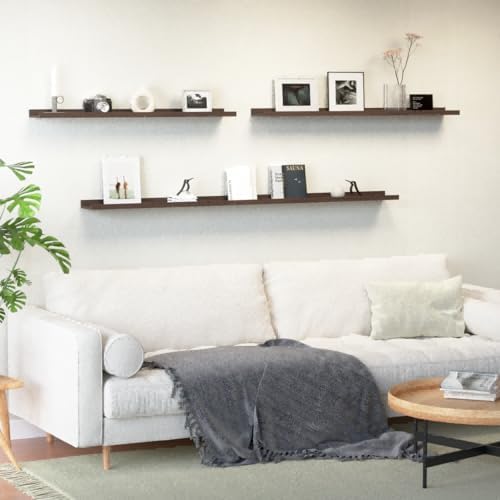 Boswillon Floating Shelves Set of 2, Long Wall Shelf with Lip, 56in, Walnut