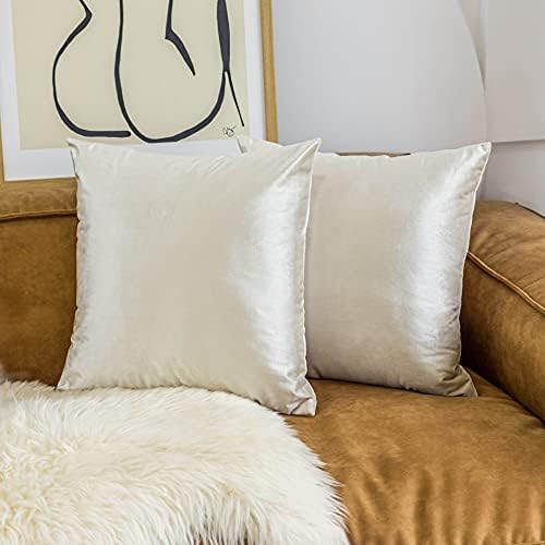 Home Brilliant Decorative Euro Shams Velvet Large Throw Pillow Covers for Couch Chairs Office Girl Woman Holidays, 2 Pieces, 26x26 inches(66cm x 66cm), Pearl Ivory