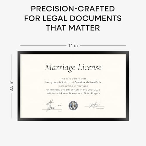 Homeforia 8.5x14 Black Marriage License Frame, High-End Metal, Glass