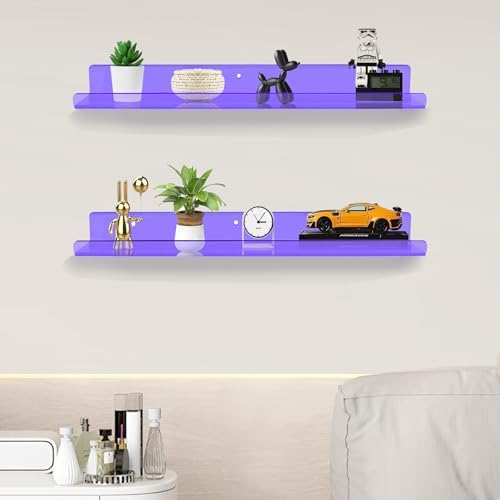 ROYALITA 2-Pack Acrylic Shelves Wall Mounted, 24 Inch Floating Shelves