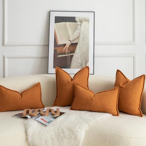 MANDIOO Pack of 2 Decorative Throw Pillow Covers Accent Solid Woven Textured Cushion Covers Pillow Cases Bedroom Living Room Sofa Home 26 x 26 Inch Tobacco