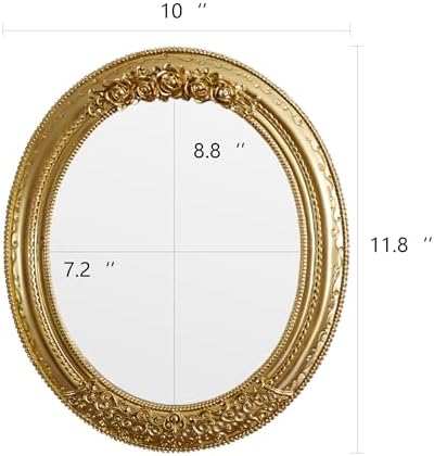 Oval 11.8x10 inch Resin Vintage Mirror | Wall Mounted Decorative Mirror for Entryway, Hallway, Bedroom Oval Mirror(Gold)