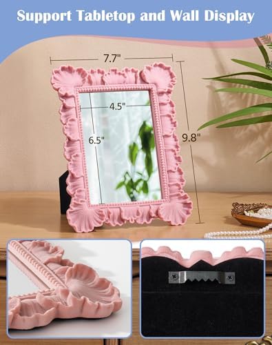 Cute Makeup Mirror Decor for Girl Bedroom Nursery Dorm,Soft Pink | 9.8x7.7",Soft Velvet-like Touch,Durable Resin Frame,Funky Mirror for Hallway Living Room,Gift for Mother's Day Wedding