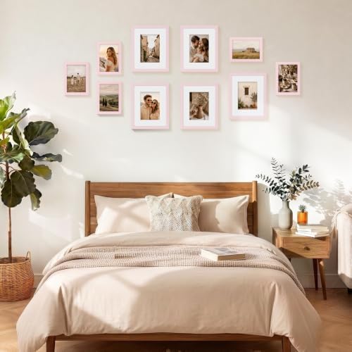 Vittanly 8x10 Picture Frames Set of 5, Wall or Tabletop Display, Pale Pink