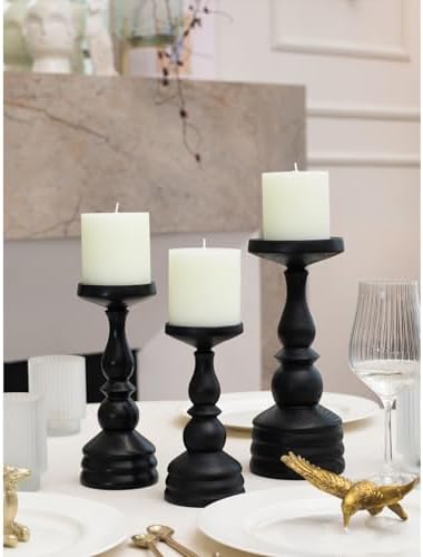 CANDWAX 3x3 Pillar Candles Set of 3 - Rustic Unscented No Drip Ivory Candles for Home Decor, Weddings, Centerpieces
