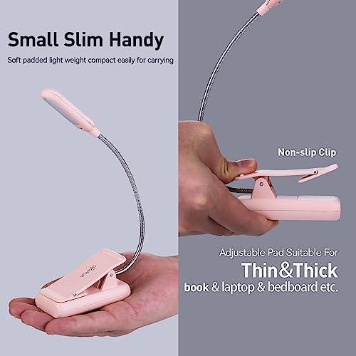 VAVOFO Rechargeable Book Light, Blue Light Blocking, Amber 1600K Clip On Reading Light, Eye Care 7 LEDs Kids Book Light for Reading in Bed with Power Indicator for Bookworms (Pink)