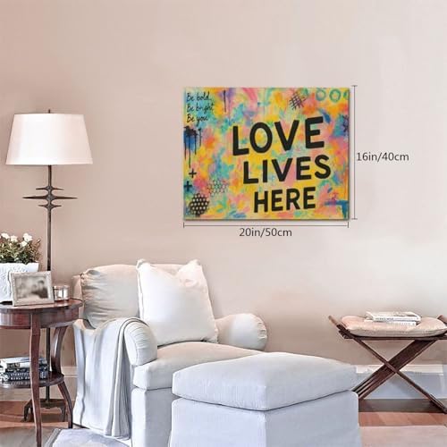 Crekviy Banksy Wall Art Street Graffti Wall Decor Romantic Love Canvas Prints Painting Love Lives Here Artwork Decorations for Bathroom Bedroom Living Room Framed Gifts 16"x20"