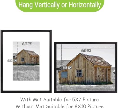 Golden State Art 8x10 Black Aluminum Frame, Real Glass, Mat Fits 5x7