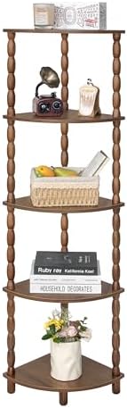 MaxSmeo Corner Shelf, 5-Tier Corner Bookshelf for Small Spaces, Vintage Corner Storage Display Shelves for Bedroom, Bathroom, Kitchen, Living Room (Walnut Brown)