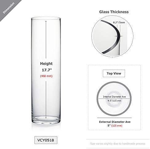WGV Cylinder Vase Bulk, Diameter 5", Height 18", Clear Glass Floral Planter Container, Tall Centerpiece Arrangement for Wedding Party Event Home Office Decor, 6 Pieces