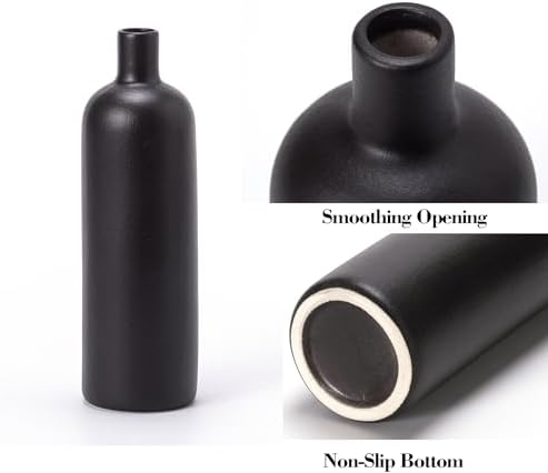 Black Ceramic Vase Set of 4, Classic Matte Small Vases Home Decorations for Table Shelf Office Centerpieces Decor