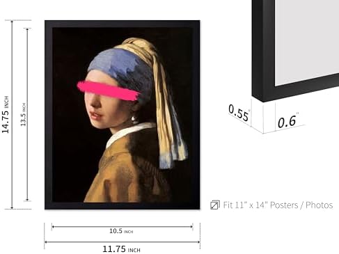 Poster Master Girl with a Pearl Earring Painting Print - Baroque Portrait Poster - Altered & Pop Art - Gift for Men & Women - Decor for Bedroom, Living Room or Office - 11x14 Black Framed