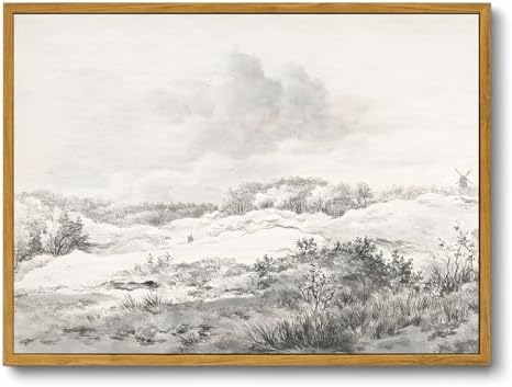 OIQArtOIQ Vintage Landscape Canvas Wall Art Framed Natural Scenery Painting Artwork Prints France Country Wilderness Farmhouse Decor Pictures Kitchen Bedroom Living Room Bathroom