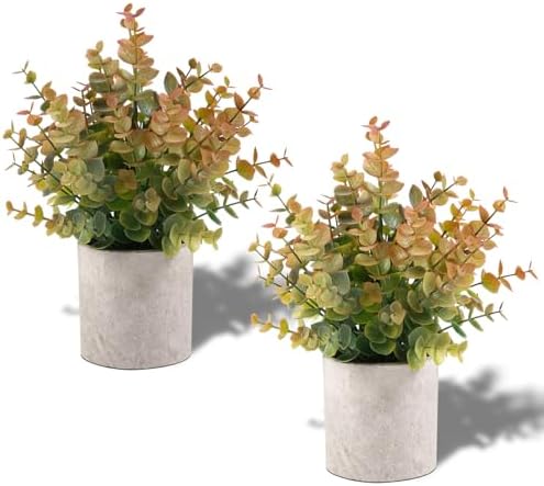 Coferset 2 Pack Small Fake Plants Eucalyptus Potted,Yellow