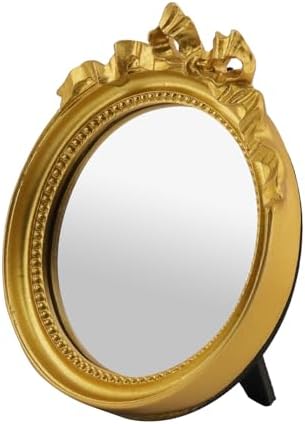 Bitray Vintage Wall Mirror Decorative Hanging Mirror 4.2" Dia Small Gold Round Wall Mirror | 1Pcs 4.2" Dia丨Small Gold Round Wall Mirror丨Baroque Style丨Small Makeup Desk Mirror丨For Bedroom Bathroom Tabletop Wall Decor