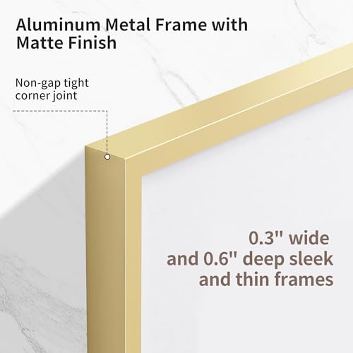 Fun Memories 10x10 Aluminum Picture Frame, Premium Square Photo Frames with Mat for 8x8 or Without Mat for 10x10, Simple and Elegant Decor for Wall Mounting, Gold, 1 Pack