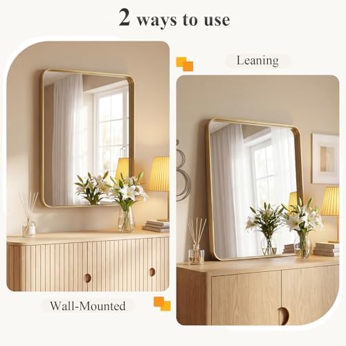 NEWBULIG 30"x36" Wall Mirror, Bathroom Mirrors for Over Sink, Gold | Matte Metal Framed Vanity Mirror with Tempered Glass, Entryway, Living Room, Bedroom