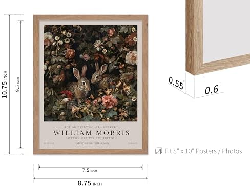 Monem Art William Morris Poster - Bunny Couple & Botanical Print - Exhibition Art - Farmhouse Decor - Aesthetic Living Room Decor - 8x10 Beige Framed