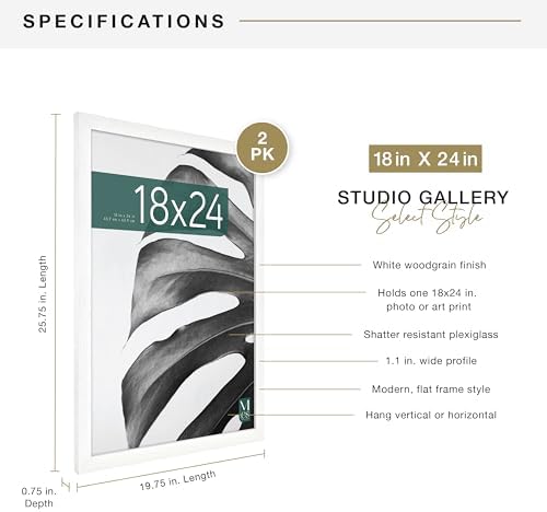 MCS Studio Gallery Poster Frame, 18x24, White Woodgrain, 2-Pack