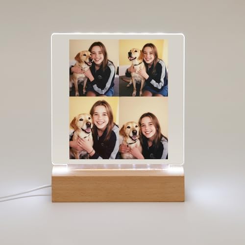 WSYEAR Custom Pet Lamp, Personalized Pet Acrylic Wooden Base Lamp, Custom Dog Gift with Photo, Dog Portrait Gifts- Memorial Gifts for Cute Lover, Forever & Always for Your Loved Ones