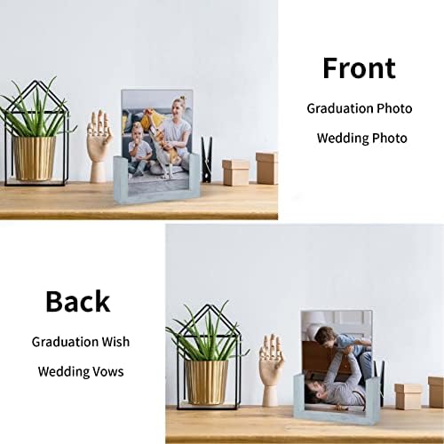 PETAFLOP 5x7 Picture Frame 2 Pack, Double Sided Glass Photo Frame 5 by 7 U-Shaped Blue Picture Frames 5x7 for Desktop or Tabletop
