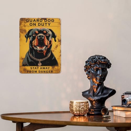 12x8 inches Beware of Dog Signs for Fence, Warning Tin Sign "GUARD DOG ON DUTY STAY AWAY FROM DANGER", Home Kitchen Farm Garden Garage Wall Decor(113B)