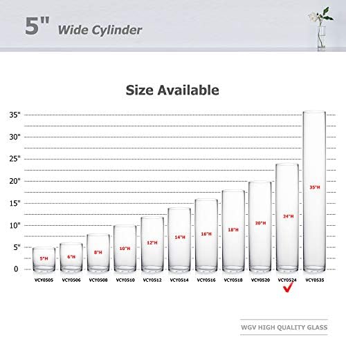 WGV Cylinder Vase, Diameter 5", Height 24", Clear Glass Floral Planter Container, Tall Centerpiece Arrangement for Wedding Party Event Home Office Decor, 1 Piece