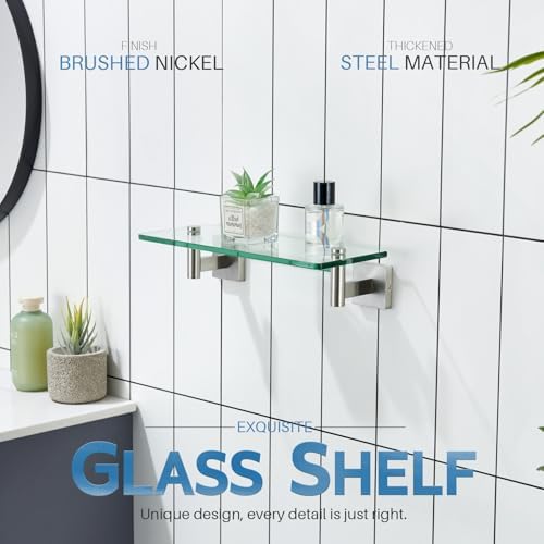 KOKOSIRI Floating Shelf Bathroom Wall Mount Shelves 12-Inch for Bedroom, Living Room, Kitchen, Small Hanging Rack Brushed Stainless Steel B1105BR-L12