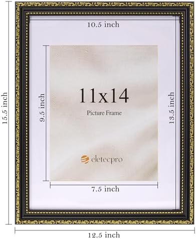eletecpro 11x14 Vintage Picture Frame, Glass Cover, Black Gold, 2-Pack