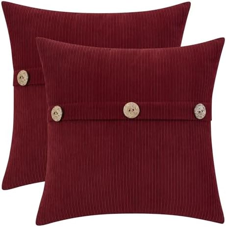 HWY 50 Burgundy Red Chenille Throw Pillow Covers 20x20 Inch Buttons