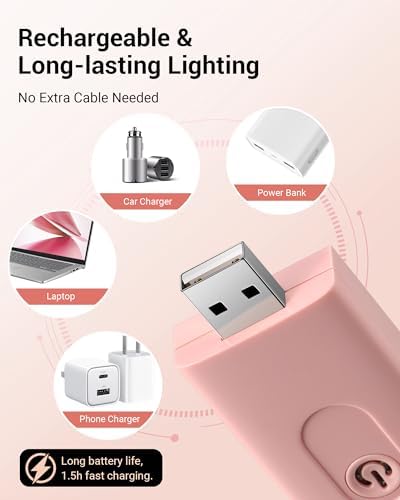 DEWENWILS Book Reading Light with Clip, USB Rechargeable Booklight Pink