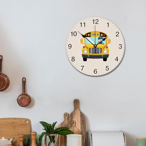 ArogGeld School Bus Driver Wall Clock Classic Wood Clock 10 Silent Non-Ticking Quartz Battery Operated Clock for Living Room Kitchen Bedroom Farmhouse Home Decor Birthday Wedding Gift