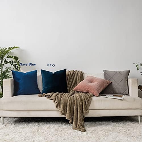Navy Decorative Velvet Throw Pillow Covers 20x20 inch Set of 2 with Zipper Luxury Soft Solid Square Cushion Covers Case for Sofa Couch Bed Living Room