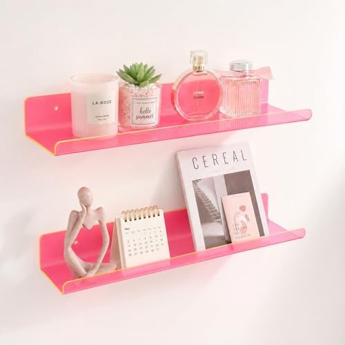 ROYALITA 2-Pack Acrylic Shelves Wall Mounted, 17 Inch Display Shelves