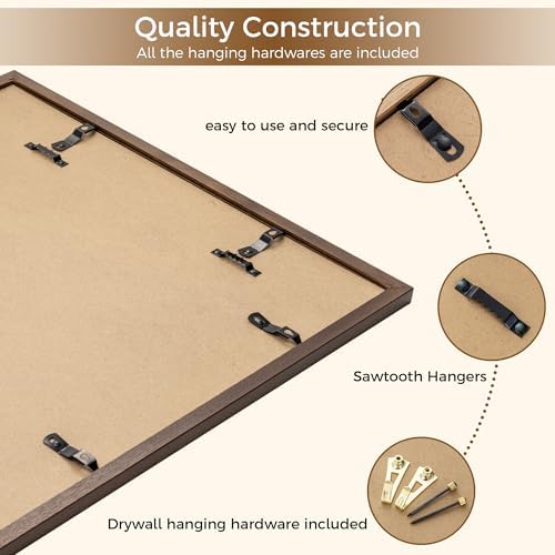 Fun Memories 16x16 Oak Picture Frame, 16x16 Matted Frame For 12x12 Picture, Square Wood Frame for Vertical and Horizontal Display on Wall and Table (Walnut, 1 Pack)