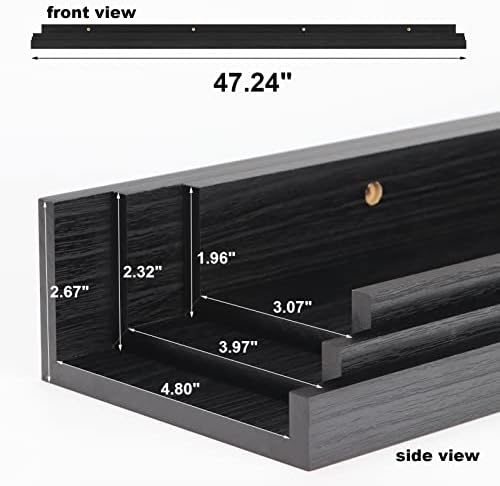 Giftgarden 47 Inch Black Floating Shelves Ledge, Wall Mount Long Picture Rail Large Woodgrain Photo Shelving for Living Room Bedroom Office, Set of 3 Different Sizes