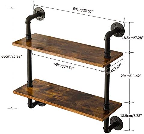 IBUYKE 2-Tiers Industrial Pipe Shelves, Pipe Floating Shelves RF-TM004
