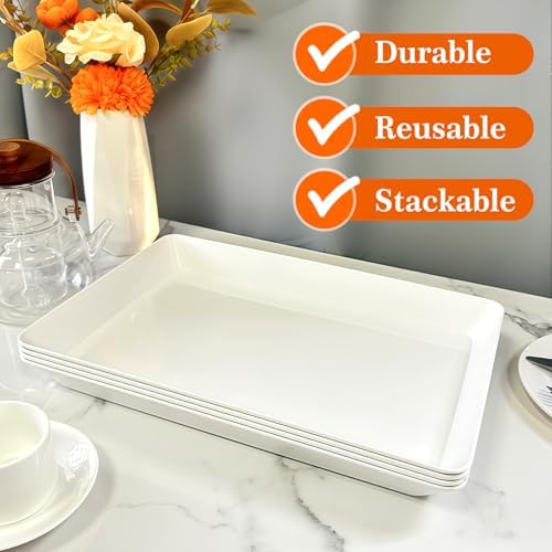Serving Tray Platter, 5 Pcs Food Tray for Veggie Fruit Snack Dessert Cookie Cheese, Food Trays for Party Supplies Display, Plastic Platters for Serving Food, Large White Trays, BPA Free
