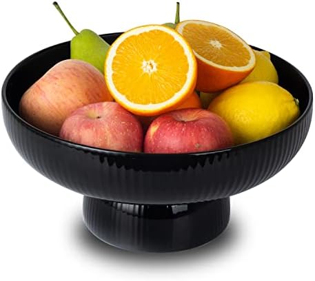 Ceramic Fruit Bowl for Kitchen Counter, Large Fruit Basket with Hole, Black