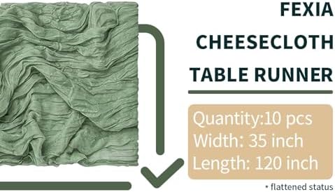 FEXIA 10Pcs Sage Green Cheesecloth Table Runner for Baby Shower Decoration