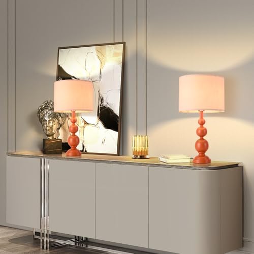 Ziqqeelam 24.4'' Orange Mid Century Modern Table Lamps Set of 2 for Living Room Bedroom Bedside Nightstand, Contemporary Table Lamp for Bedside, End Table Side Table Lamp (Bulbs Not Includes)